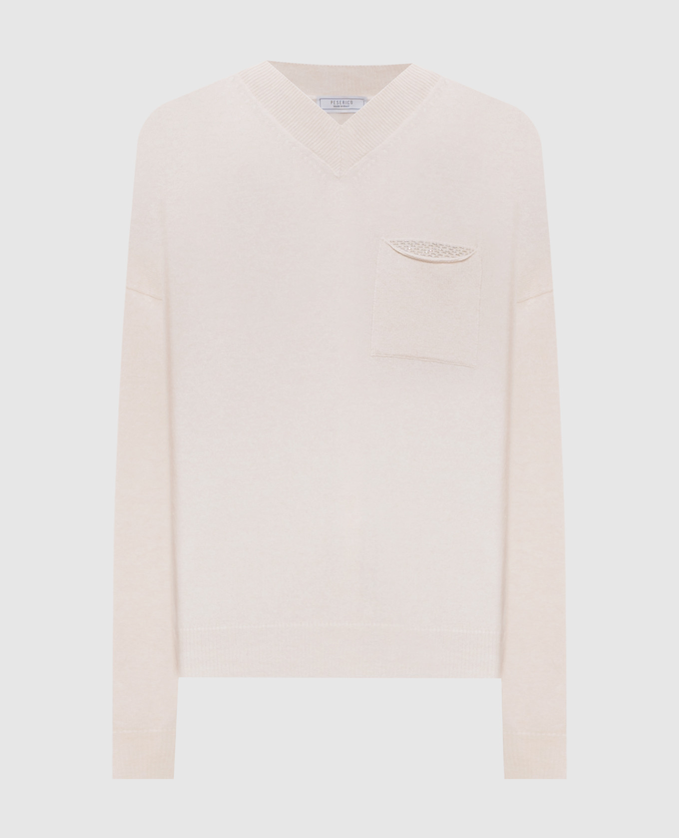 

Beige wool, silk and cashmere pullover with monil chain Peserico