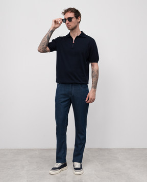 Cashmere&Whiskey OSTUNI blue pants with logo patch C771OSTUNI