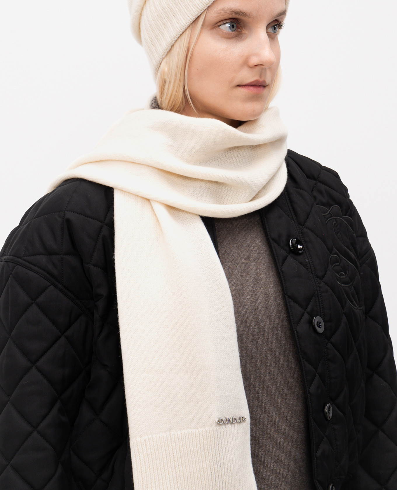 Beige cashmere and wool scarf with logo Dondup 2