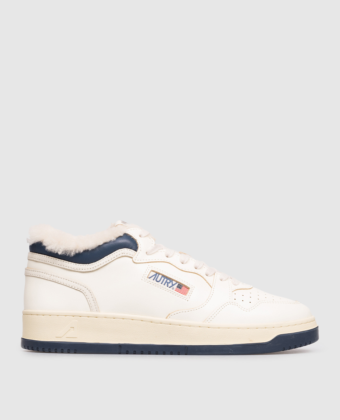 MED-WAY white leather sneakers with fur AUTRY