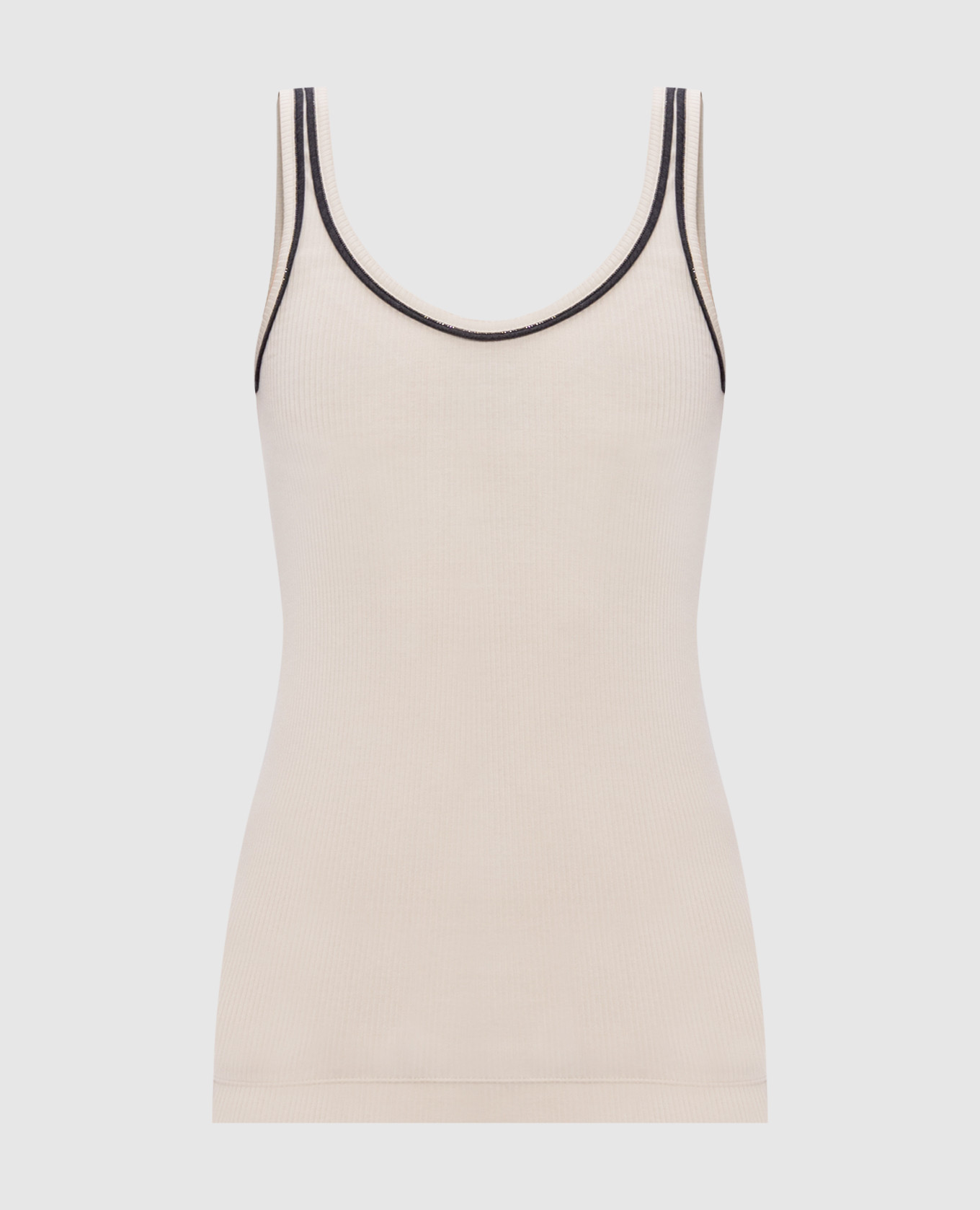 

Beige ribbed top with monil chain Brunello Cucinelli