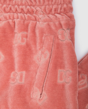 Dolce&Gabbana Kids pink velvet sports jacket in logo monogram pattern L5JWBVFJ7DL812+
