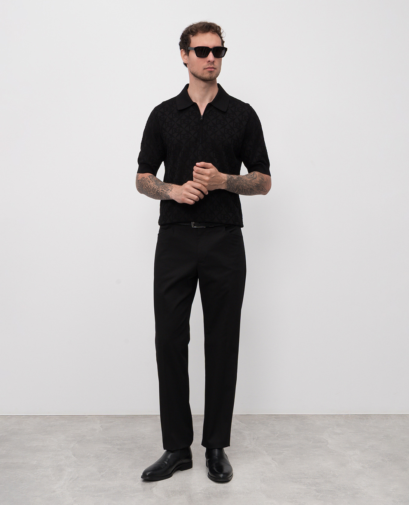 

Black silk polo with woven pattern Dolce&Gabbana
