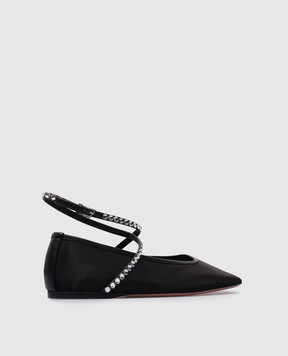 Amina Muaddi Black ballet flats ANE MESH CRYSTAL with crystals 11S351557ANE