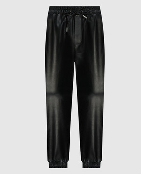 Off-White Black leather joggers with logo OMJB037S24LEA001