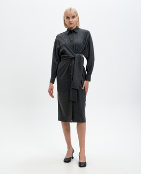 Agnona Gray wool and cashmere shirt dress with metallic logo TR0804YUW035