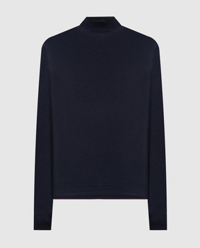 Stefano Ricci Blue wool, silk and cashmere jumper with logo pattern KE08004L10E25374