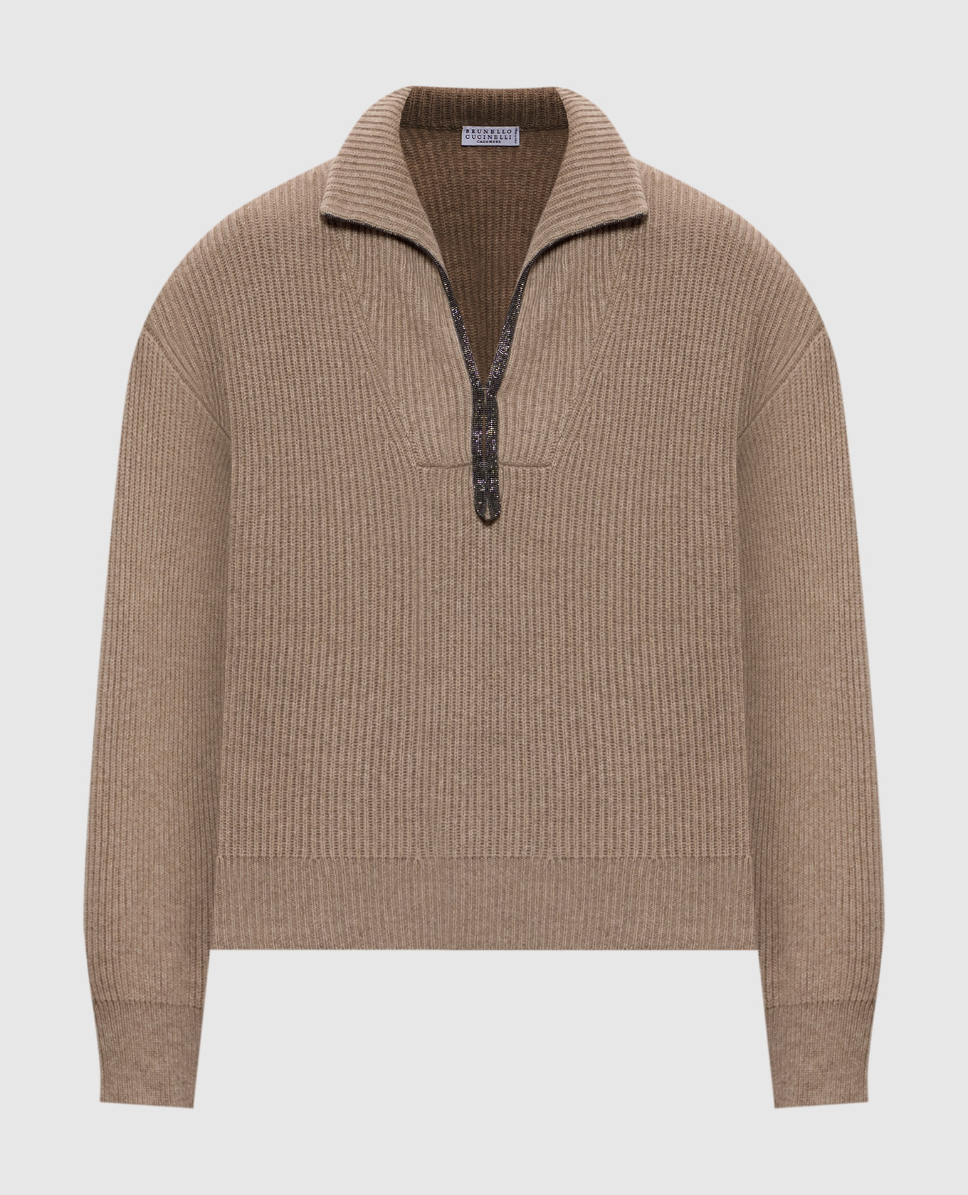 Beige cashmere sweater with monil chain Brunello Cucinelli