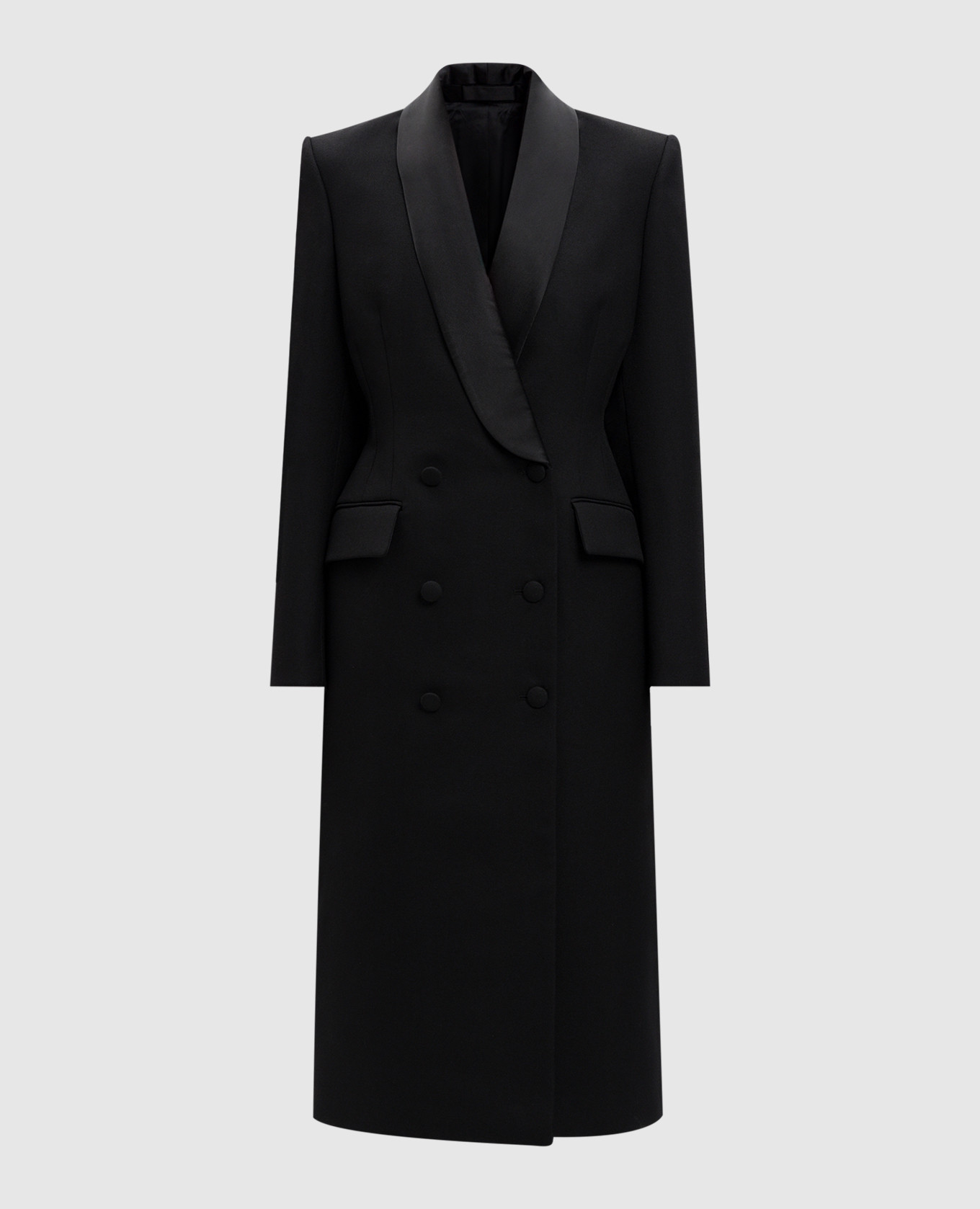 

Black double-breasted wool and silk coat WARDROBE.NYC