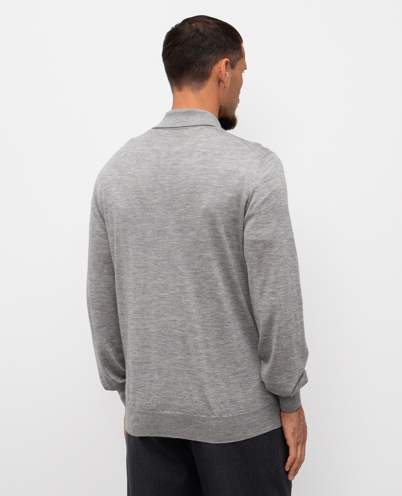 Grey cashmere and silk long-sleeved polo shirt Brunello Cucinelli 4