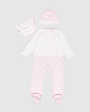 Dolce&Gabbana Children's pink set of overalls, cap and bib in DG logo print L2JO3DG7N2N