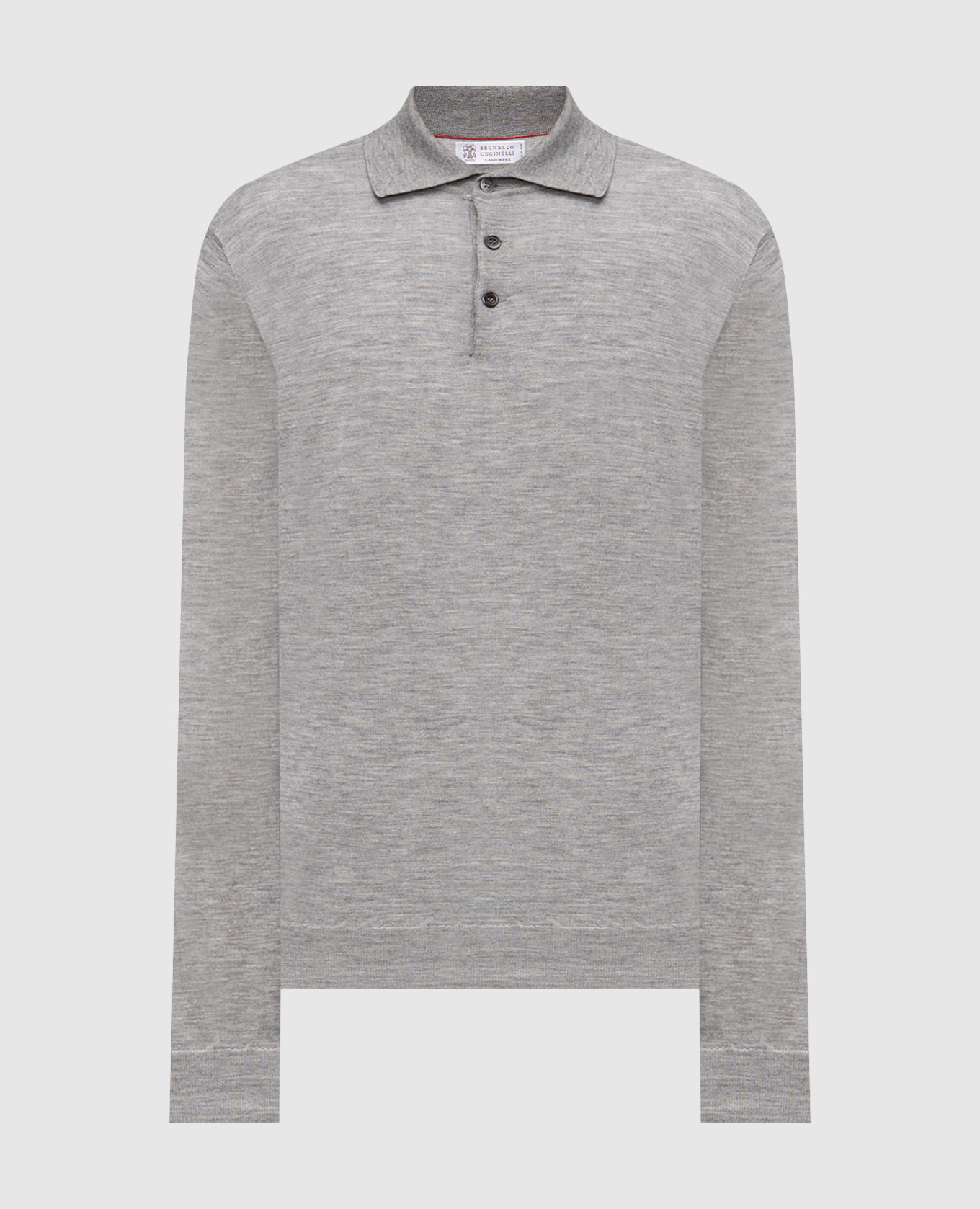 Grey cashmere and silk long-sleeved polo shirt Brunello Cucinelli