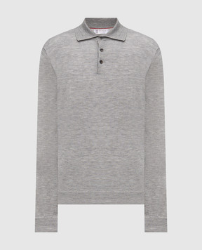 Brunello Cucinelli Grey cashmere and silk long-sleeved polo shirt M2300295