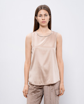 Peserico Beige silk top with monil chain S08893D02372