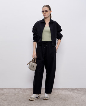 Brunello Cucinelli Green ribbed top with monil chain MG902FP100