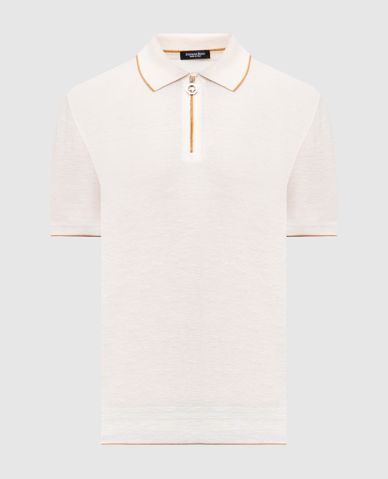

Beige silk, cashmere and linen polo shirt with logo emblem Stefano Ricci