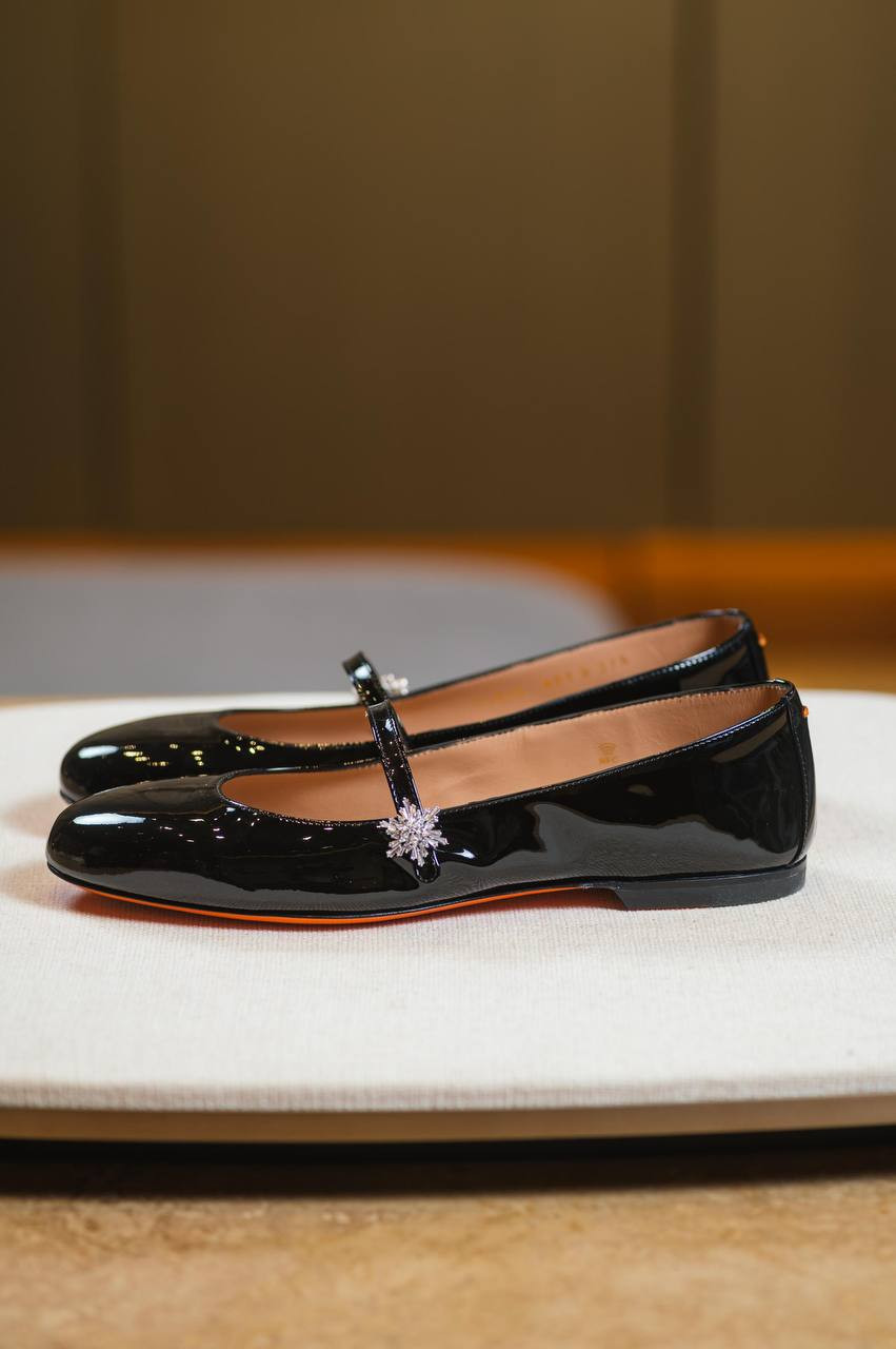 Black patent leather ballet flats Santoni 6