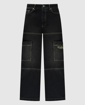 Off-White Black cargo jeans with logo embroidery OMYA18QS25DEN002
