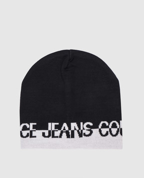Versace Jeans Couture Black wool cap with logo pattern 77HAZK57ZG315