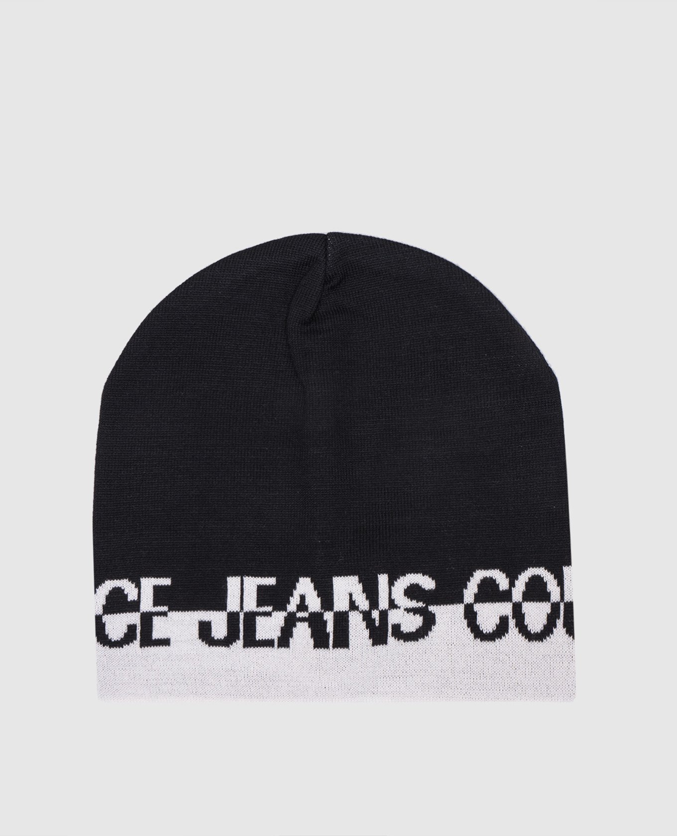 Versace Jeans Couture Black wool cap with logo pattern