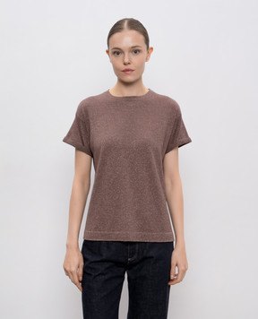 Brunello Cucinelli Brown cashmere and silk lurex t-shirt M41810000