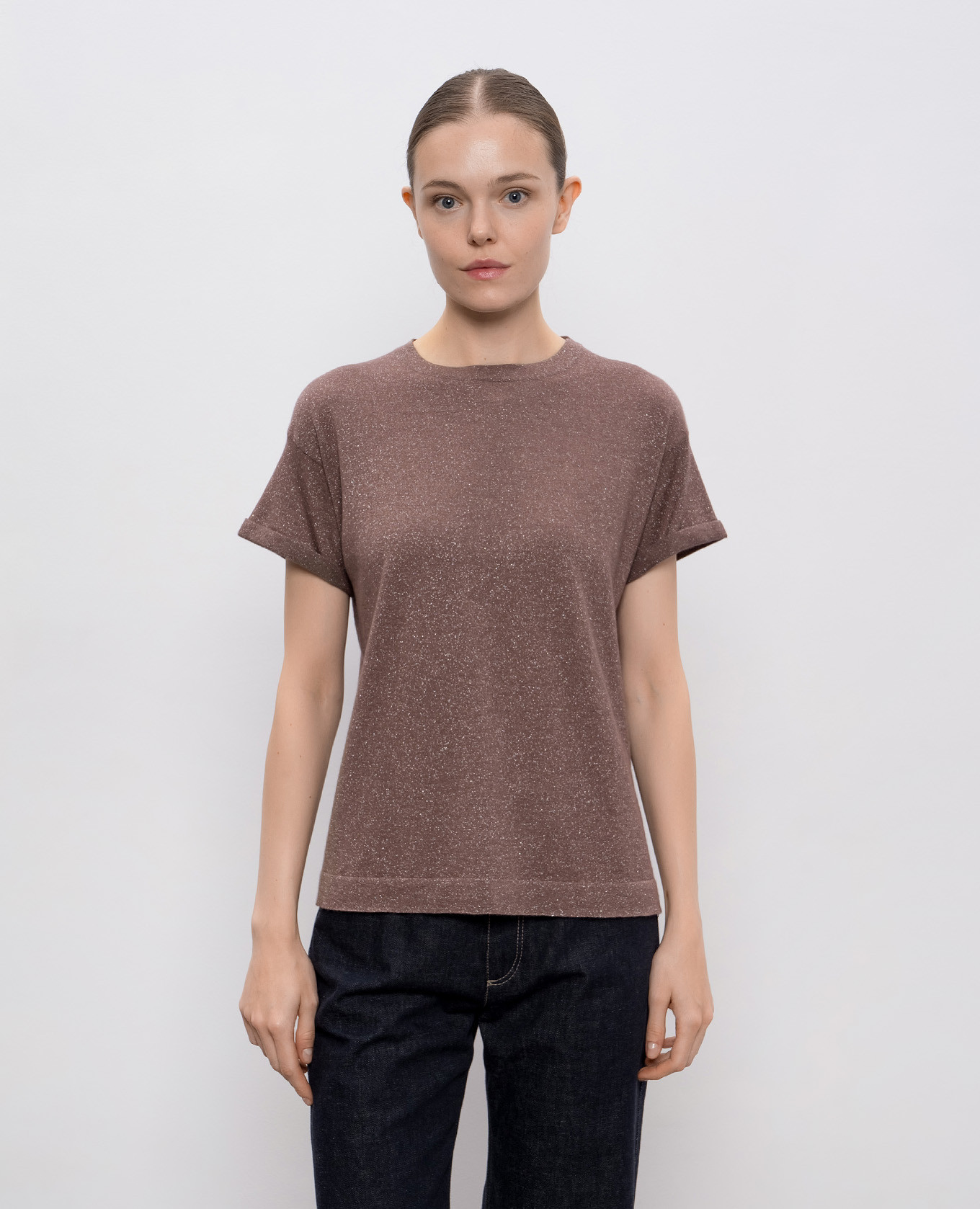 Brown cashmere and silk lurex t-shirt Brunello Cucinelli 3