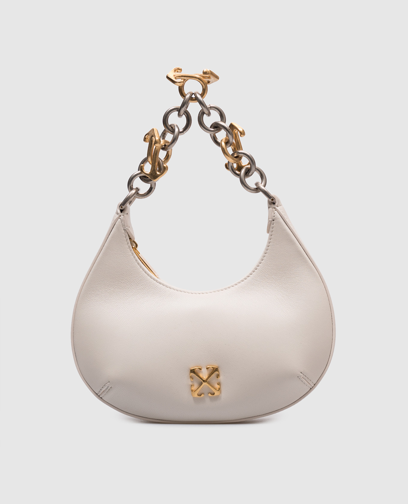 Beige leather hobo bag with metal Arrow emblem Off-White