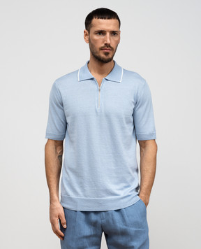 Cashmere&Whiskey Blue linen polo shirt MU9952318455R