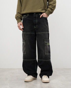 Off-White Black cargo jeans with logo embroidery OMYA18QS25DEN002