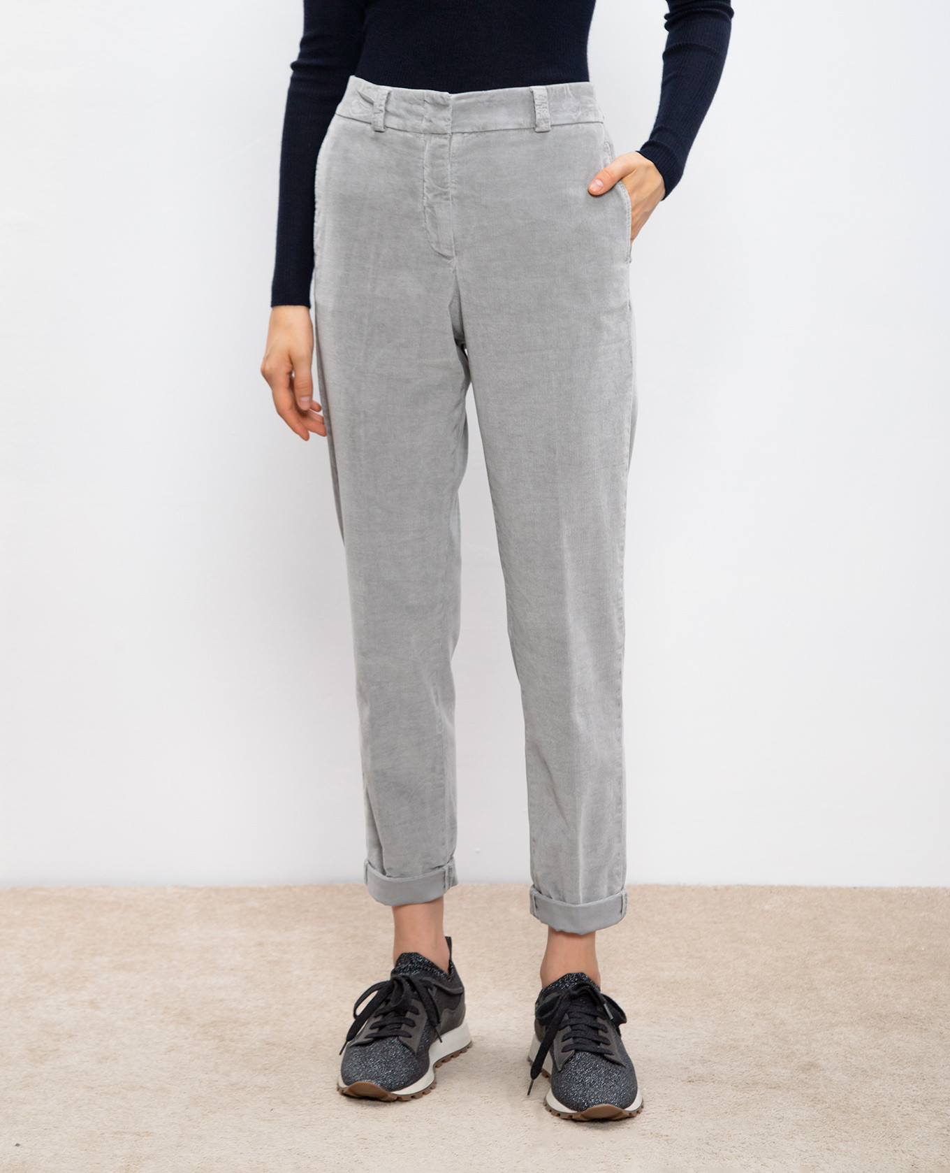 

Gray corduroy trousers with lapels Peserico, Серый