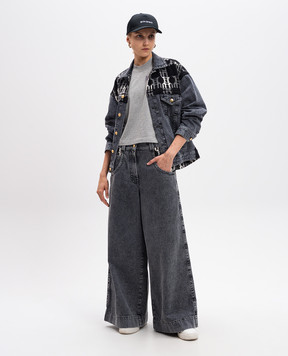 Palm Angels Gray denim jacket with a monogram pattern PWYE038F24DEN001