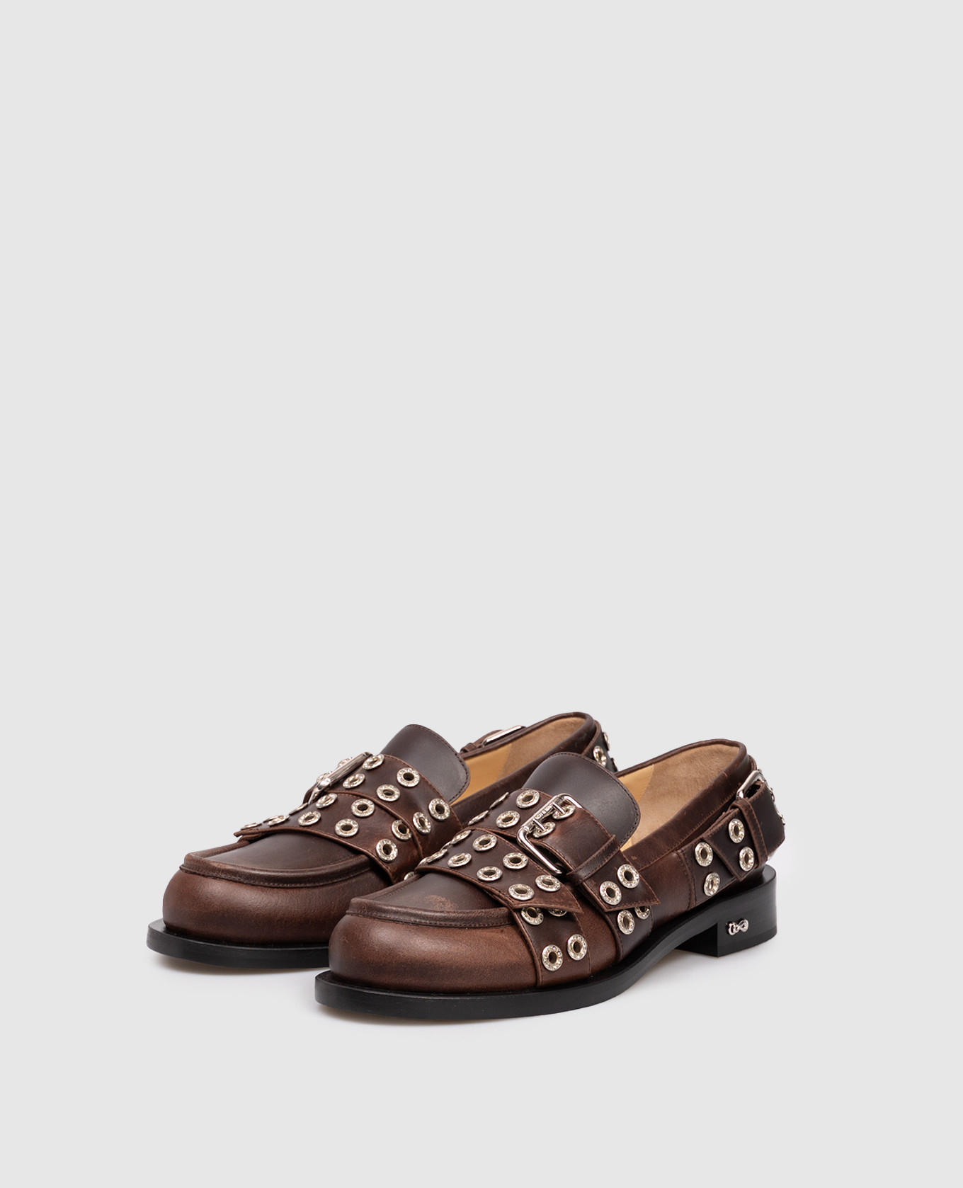 

Brown leather loafers with vintage effect and straps Mach&Mach
