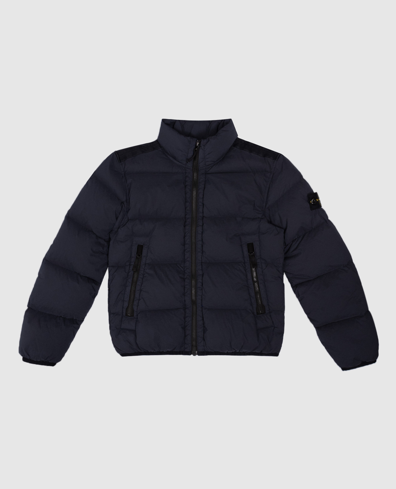 Children's blue quilted down jacket with logo patch stone island