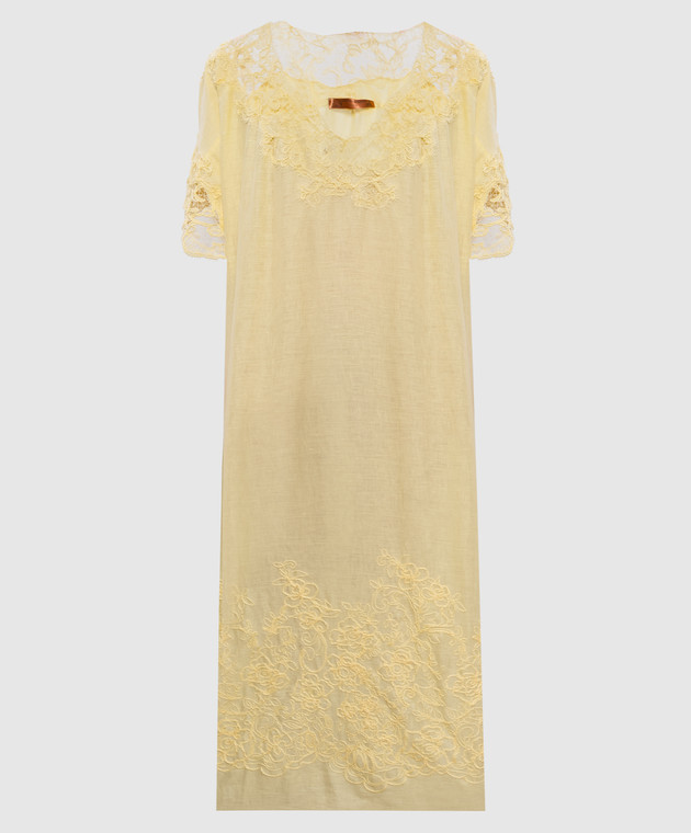 Ermanno Scervino - Yellow linen dress with lace D464Q608NZB - shop