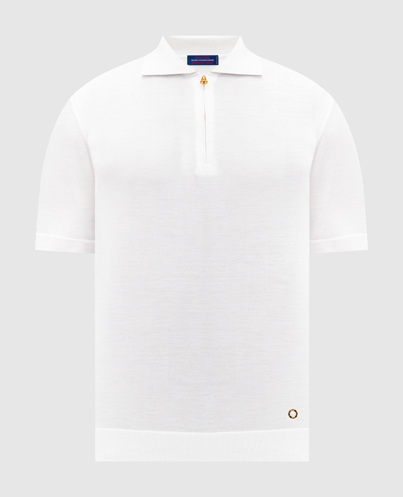 White wool, cashmere and silk polo shirt with metal logo emblem Stefano Ricci