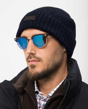 ISAIA Blue cashmere cap with logo patch BRK055YP010