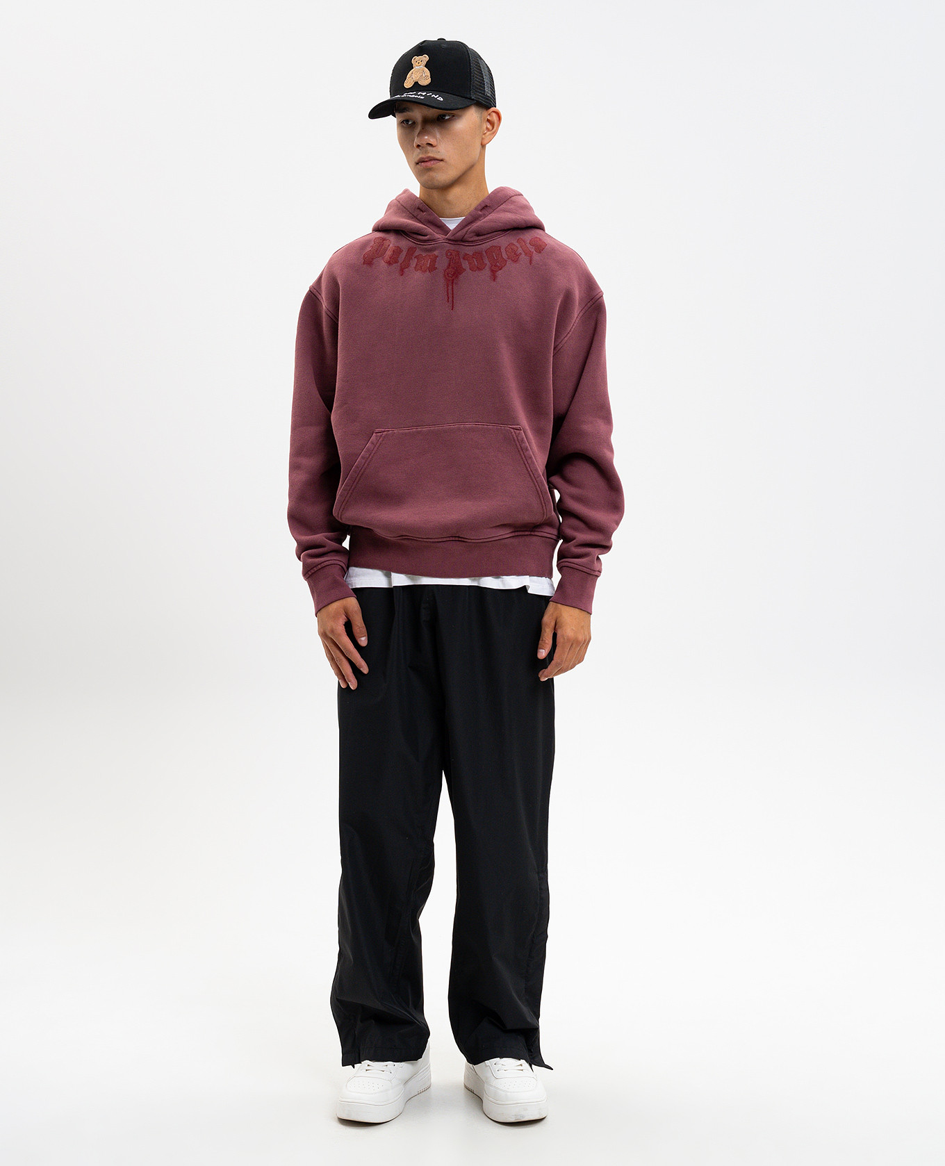 

Burgundy insulated hoodie with logo print Palm Angels