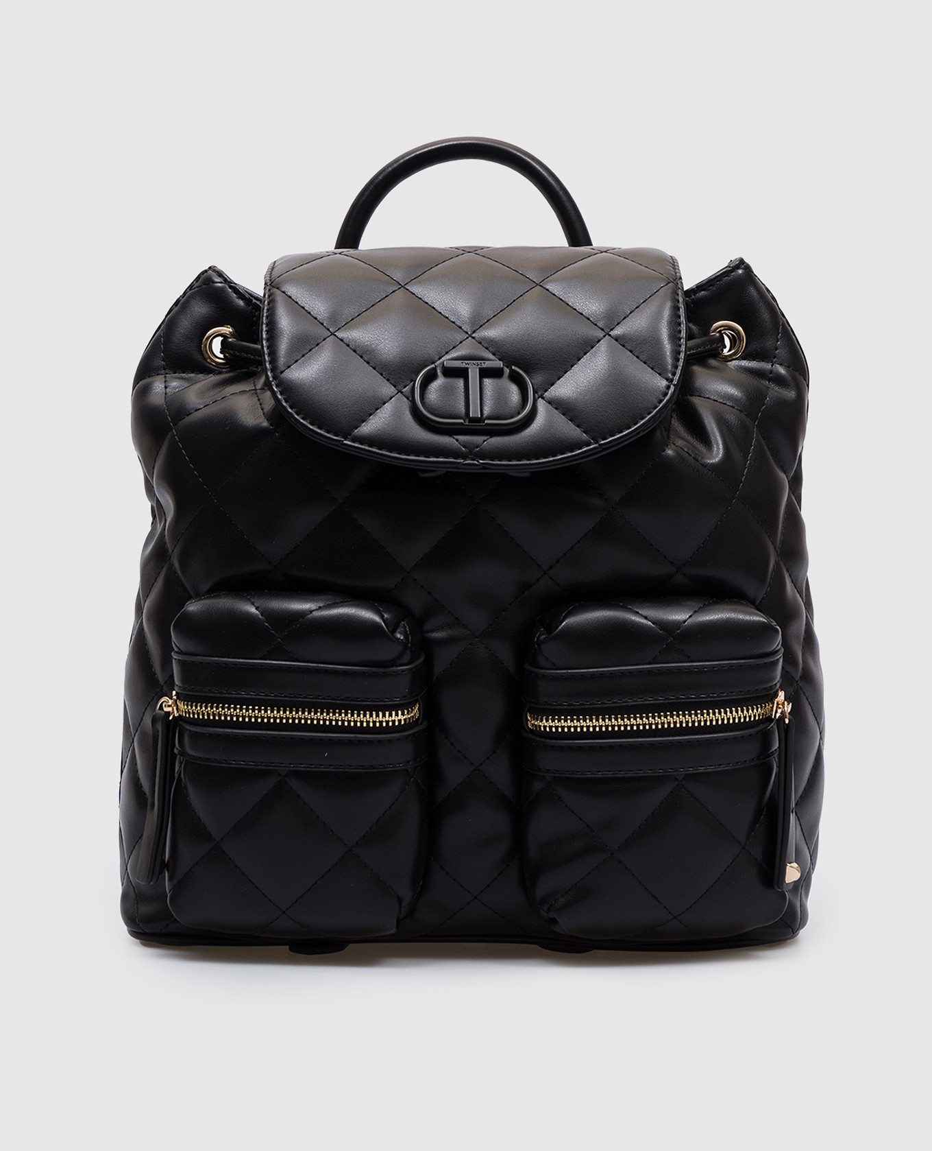 

Black quilted backpack with Oval T logo Twinset