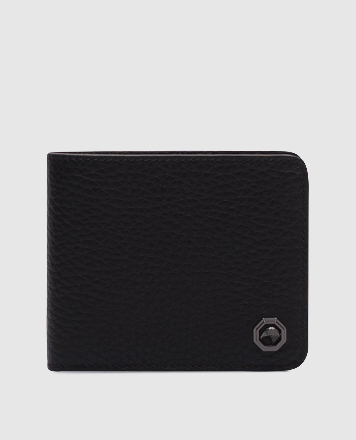 

Black leather wallet with eagle head logo emblem Stefano Ricci
