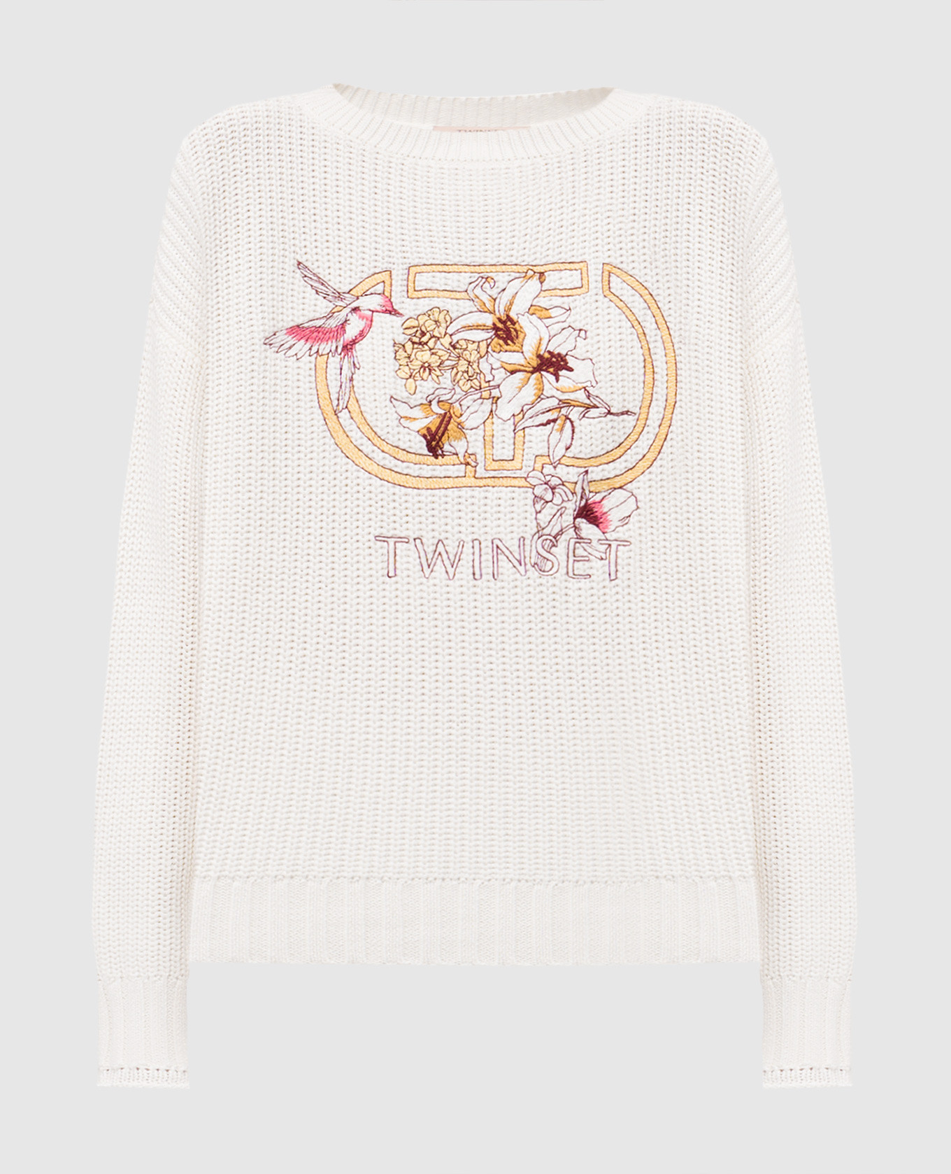 

White sweater with embroidered logo emblem Twinset