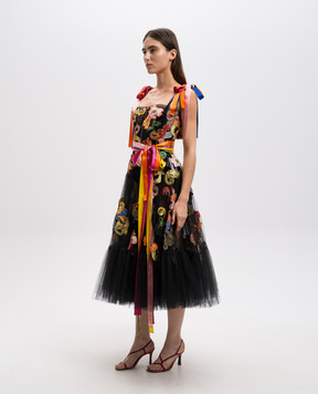 Dolce&Gabbana Black bustier dress with floral appliqué F64H2ZFLMFBsh