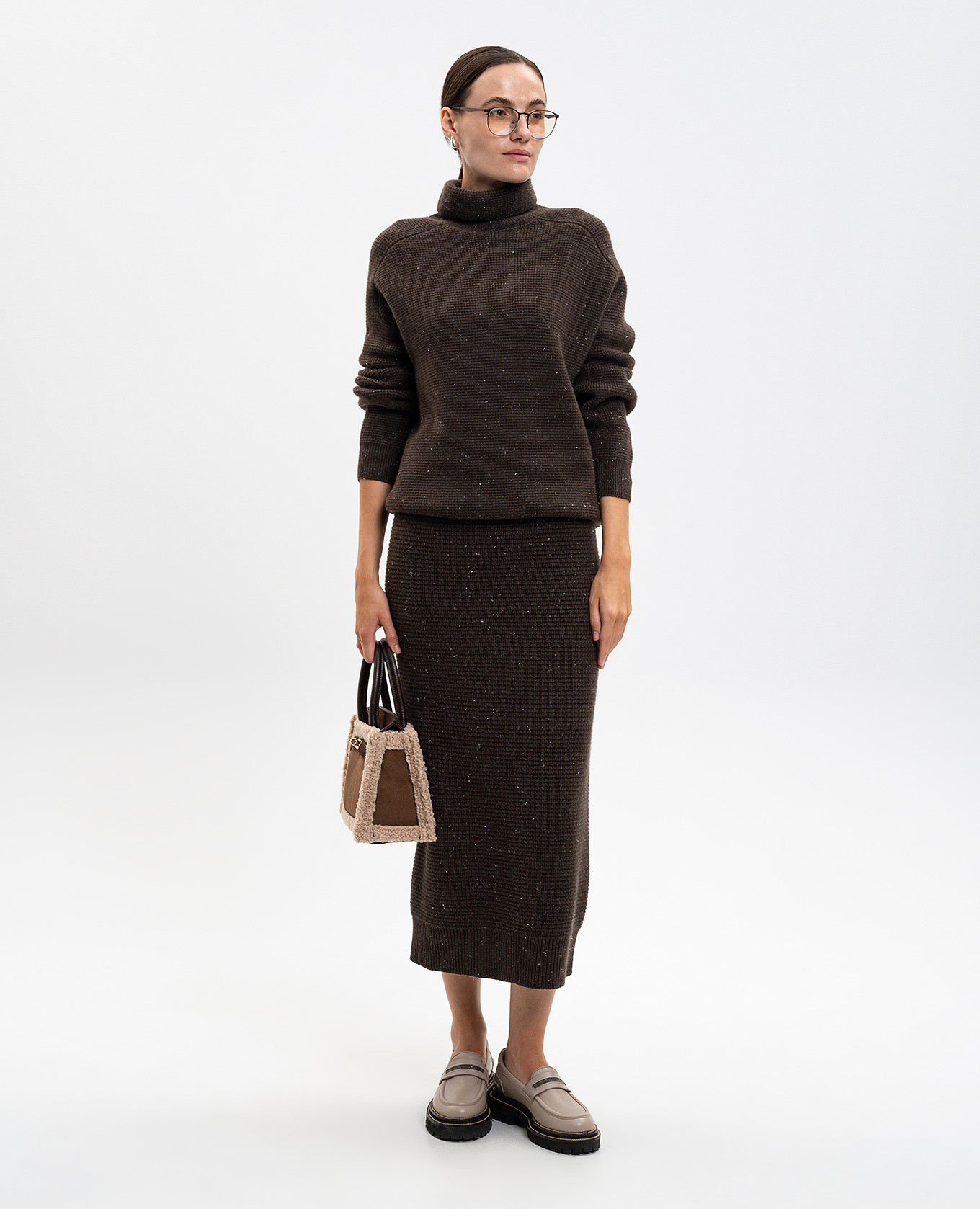 Brown wool and silk midi skirt Peserico 2