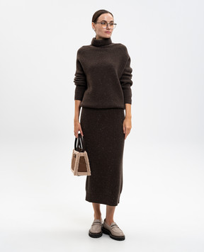 Peserico Brown wool and silk midi skirt S95029F0709095