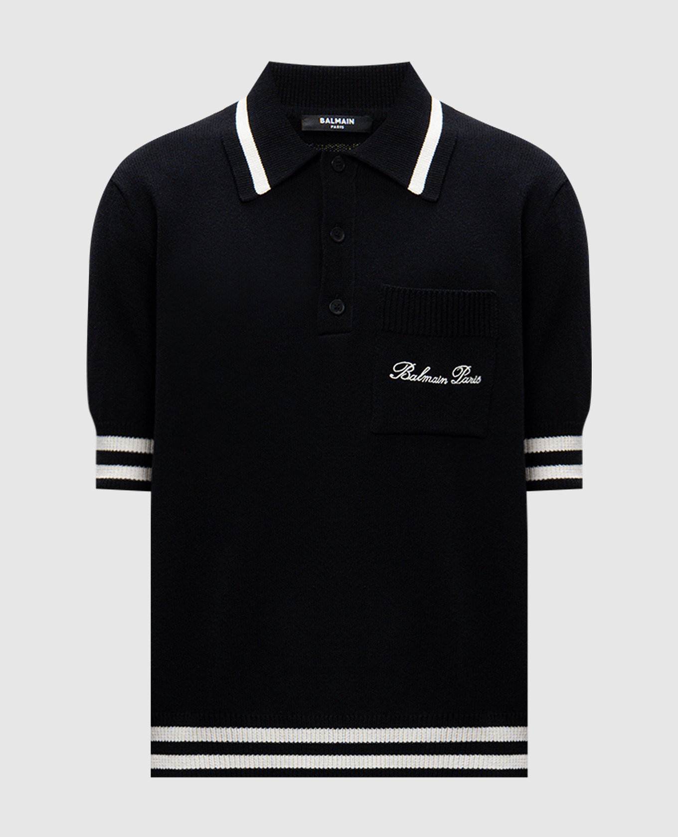 Black polo shirt with embroidered logo Balmain