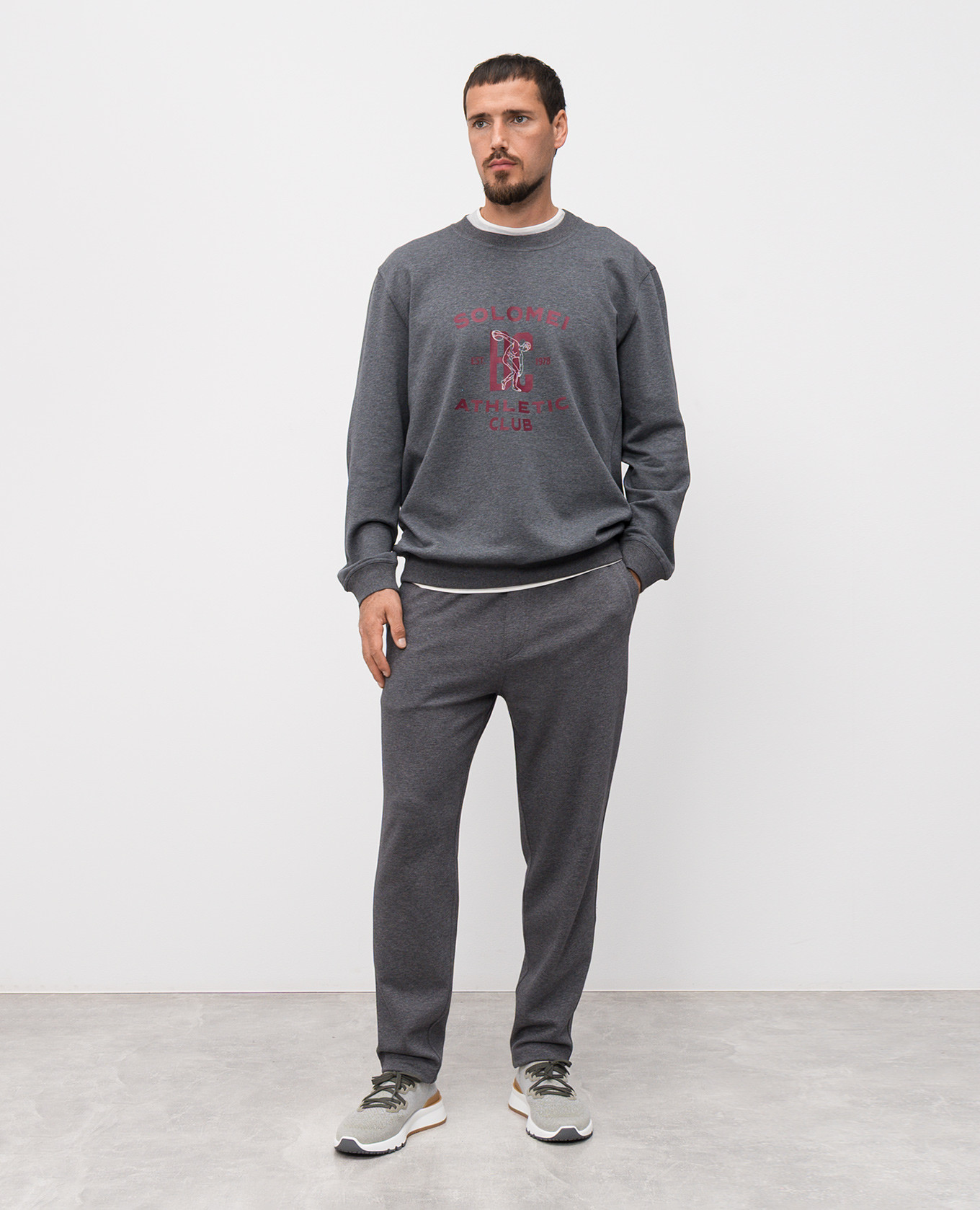 Gray sweatshirt with branded print Brunello Cucinelli 2