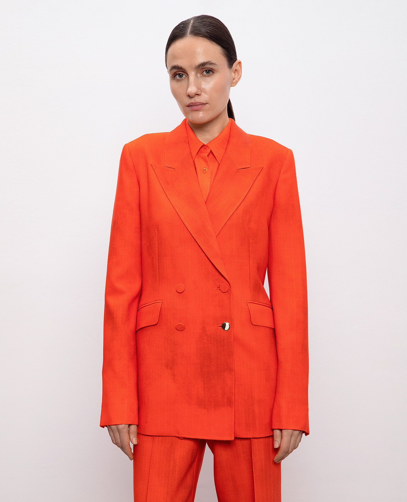 Angela orange double-breasted jacket in vintage-effect wool Gabriela Hearst 3