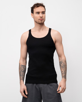Dolce&Gabbana Black ribbed T-shirt with logo patch G8PA8TFU7AV