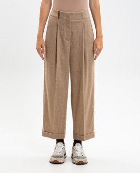 Peserico Brown wool and cashmere pants with monil chain P04579U03358