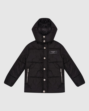 Balmain Children's black quilted jacket with logo patch BV2P20N0118410