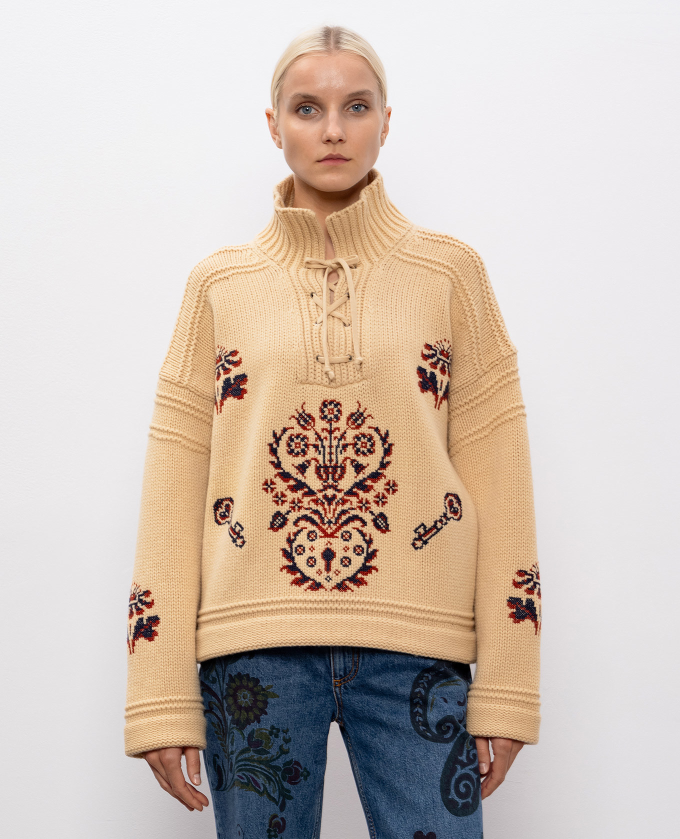 Beige wool and cashmere sweater with embroidery Etro 3